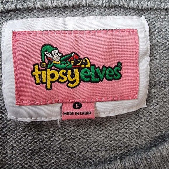 Tipsy Elves' Cat Ugly Christmas Cold Shoulder "Santa Claws" Sweater - Picture 7 of 8